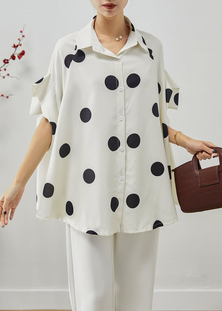 French White Oversized Print Spandex Shirt Top Batwing Sleeve