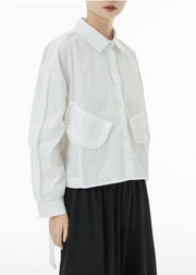 French White Oversized Side Open Cotton Shirt Top Spring