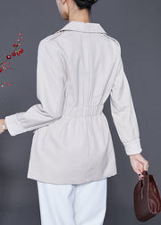 French White Peter Pan Collar Elastic Waist Cotton Coats Fall