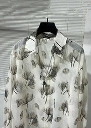French White Peter Pan Collar Print Cotton Mens Shirts Long Sleeve