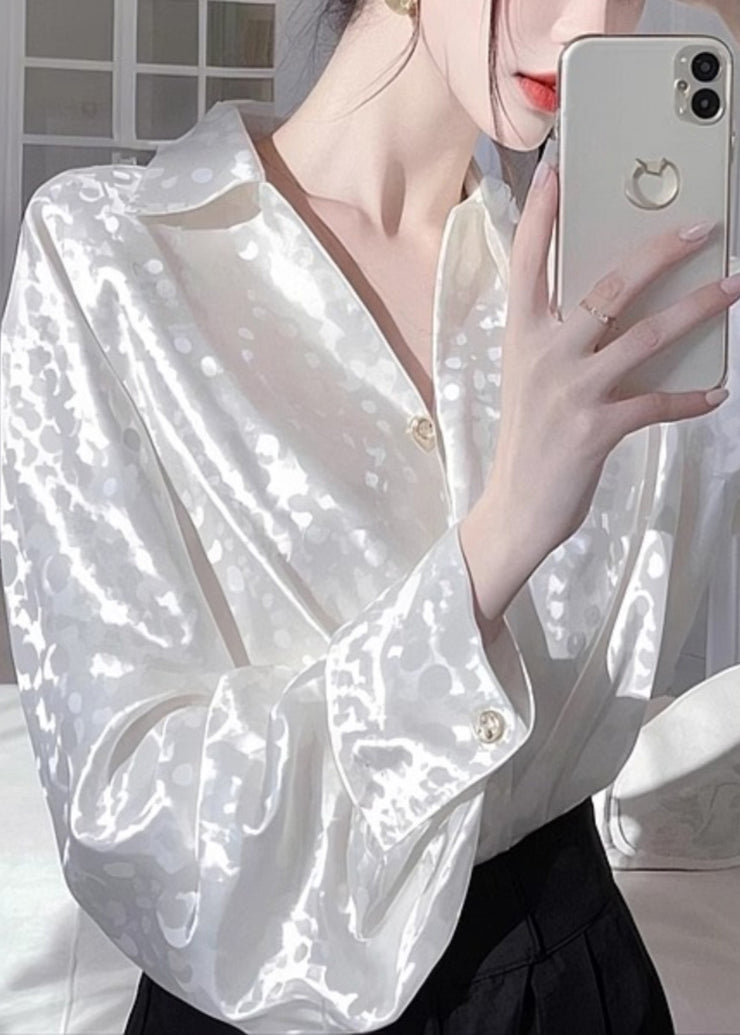 French White Peter Pan Collar Versatile Silk Shirts Spring