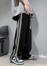 French White Pockets Striped Side Open Ice Silk Men Pants Summer