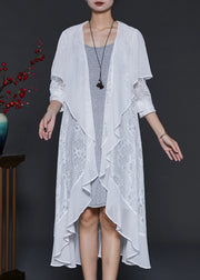 French White Ruffled Patchwork Lace Cardigan Summer