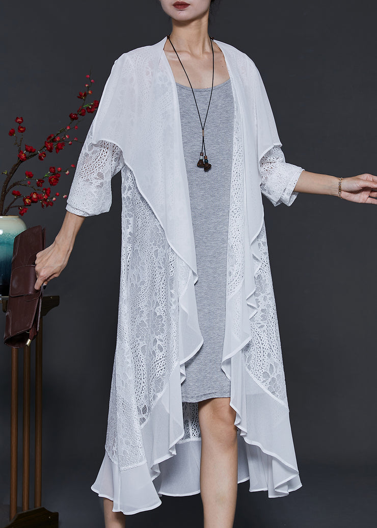 French White Ruffled Patchwork Lace Cardigan Summer