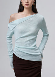 French White Slash Neck Woolen Sweater Tops Fall