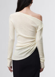 French White Slash Neck Woolen Sweater Tops Fall