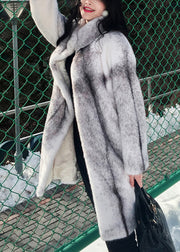 French White Stand Collar Pockets Mink Hair Coats Winter