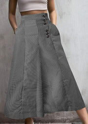 French White Striped Cotton Wide Leg Pants Spring