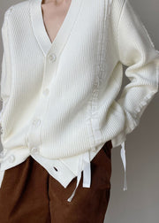 French White V Neck Button Knit Woolen Cardigans Spring