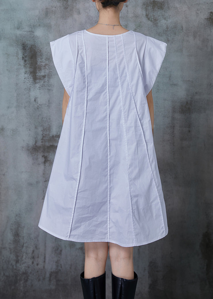 French White Wrinkled Cotton A Line Dress Summer