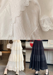 French White Wrinkled Elastic Waist Cotton Skirts Summer