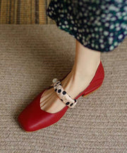 French Wine Red Soft Cowhide Leather Splicing Flats