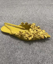 French Yellow Bow Pointed Toe Flat Sandals