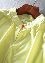 French Yellow Embroidered Cotton Shirts Lantern Sleeve