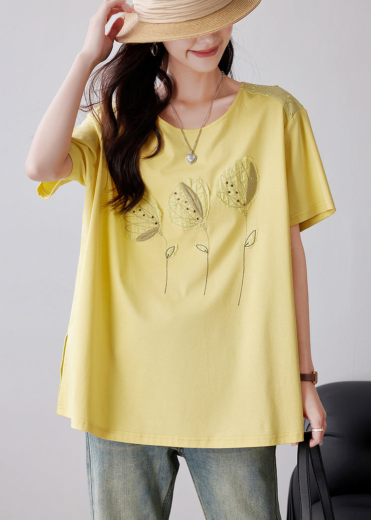 French Yellow Embroideried Applique Cotton Tank Summer