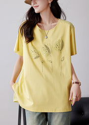 French Yellow Embroideried Applique Cotton Tank Summer