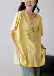 French Yellow Embroideried Applique Cotton Tank Summer