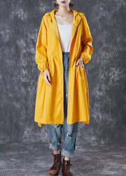 French Yellow Hooded Pockets Trench Coats Fall