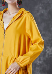 French Yellow Hooded Pockets Trench Coats Fall