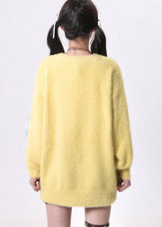 French Yellow Oversized Bow Knitted Tops Spring