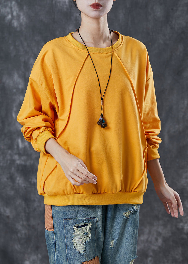 French Yellow Oversized Cotton Pullover Sweatshirt Spring