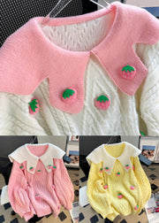 French Yellow Peter Pan Collar Strawberry Knit Sweaters Winter