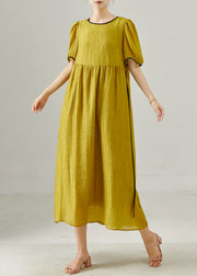 French Yellow Tie Waist Cotton Vacation Dresses Summer