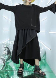 French black asymmetric elastic waist skirt