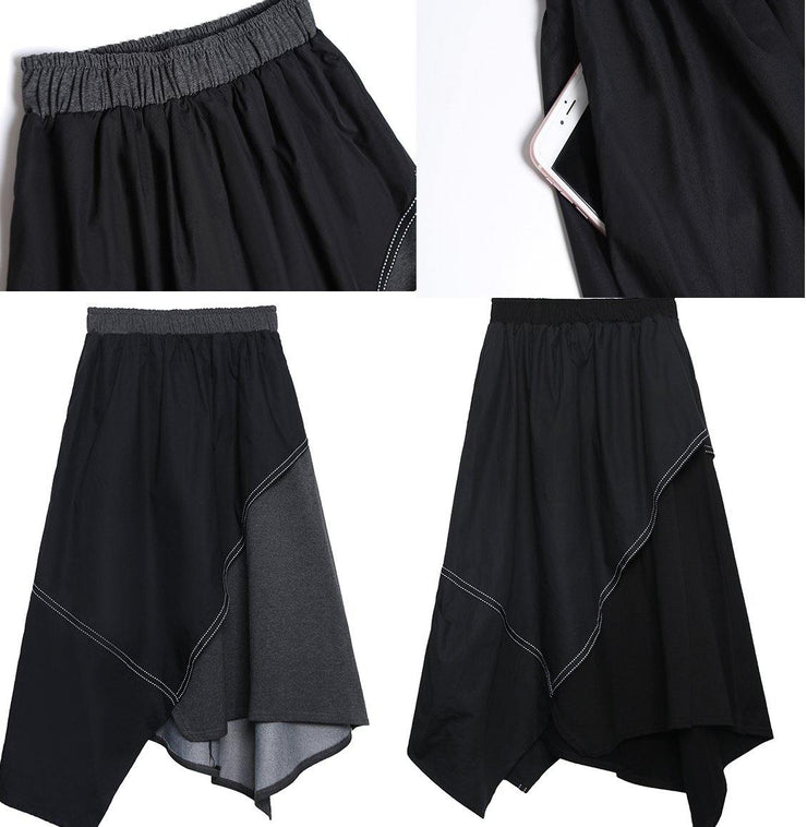 French black asymmetric elastic waist skirt