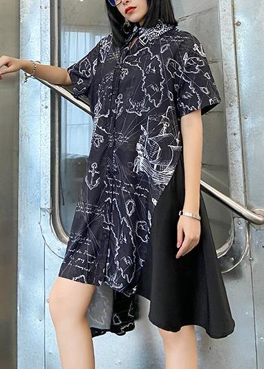 French black print clothes Women lapel asymmetric Plus Size summer Dress