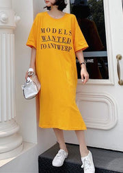 French yellow cotton tunic dress side open Robe summer Dresses