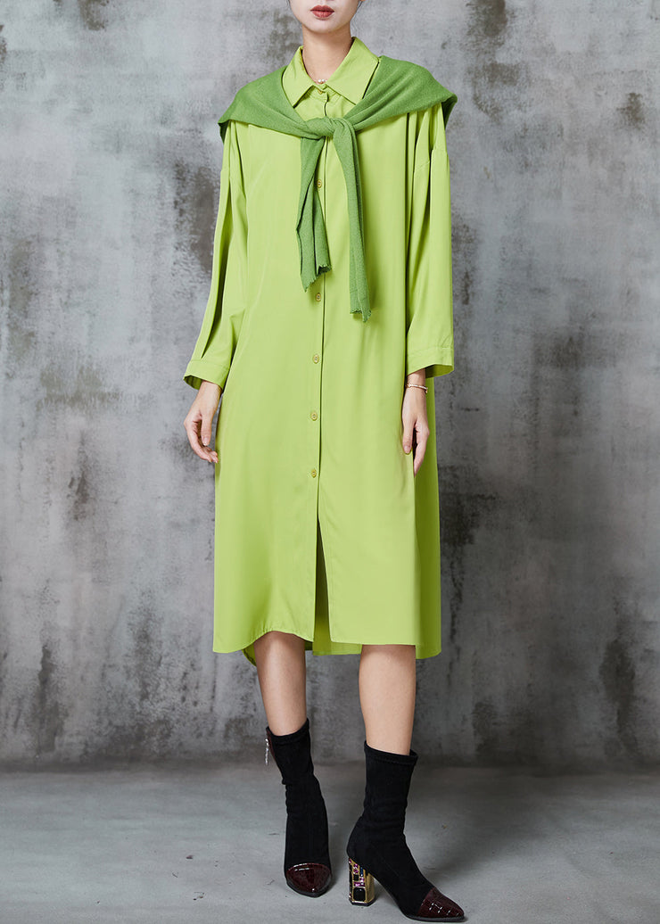 Fruit Green Cotton Shirt Dresses Oversized Give Shawl Fall