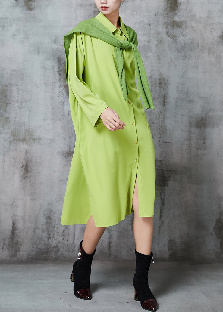 Fruit Green Cotton Shirt Dresses Oversized Give Shawl Fall