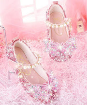 Girl Baby Princess Crystal Shoes Pink Chic Buckle Strap Nail Bead