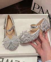 Girl Princess Shoes Fashion Silver Bow Zircon Buckle Strap