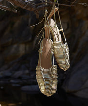 Gold Hiking Sandals Handmade Splicing Hollow Out Lace Up