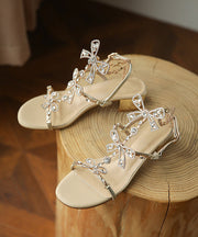 Gold Sandals Chunky Comfortable Splicing Peep Toe Zircon Bow