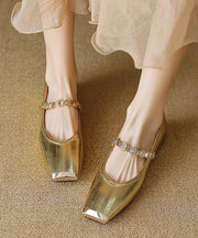 Gold Splicing Stylish Flat Shoes Square Toe Buckle Strap