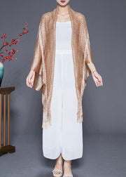 Golden Loose Knit Cardigan Tasseled Batwing Sleeve