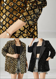 Golden Sequins Coat Oversized Double Breast Spring