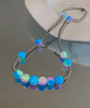 Gradient Color Blue Aloy Beading Graduated Bead Necklace