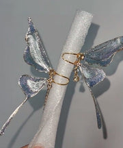 Gradient Color Blue Copper Overgild Butterfly Hoop Earrings