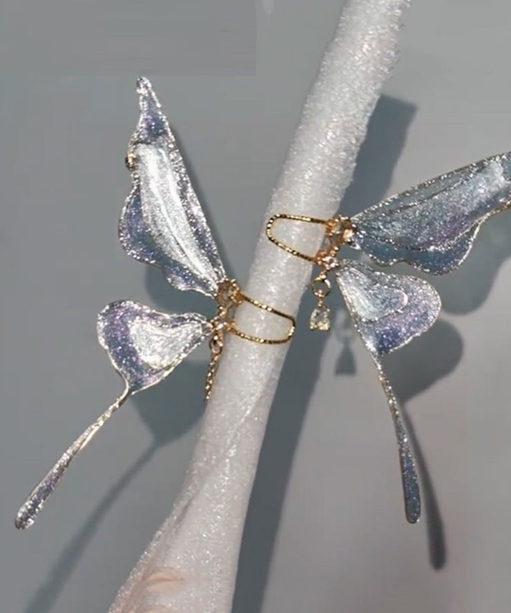 Gradient Color Blue Copper Overgild Butterfly Hoop Earrings