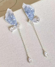 Gradient Color Blue Copper Zircon Crystal Butterfly Tassel Drop Earrings