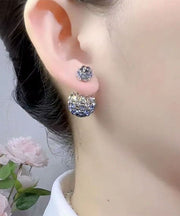 Gradient Color Blue Sterling Silver Inlaid Zircon Round Stud Earrings