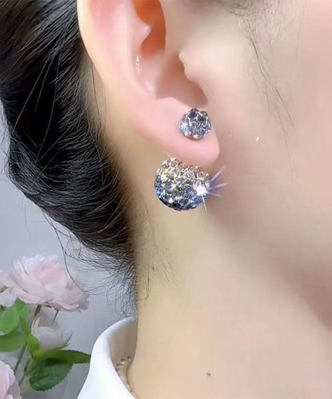 Gradient Color Blue Sterling Silver Inlaid Zircon Round Stud Earrings