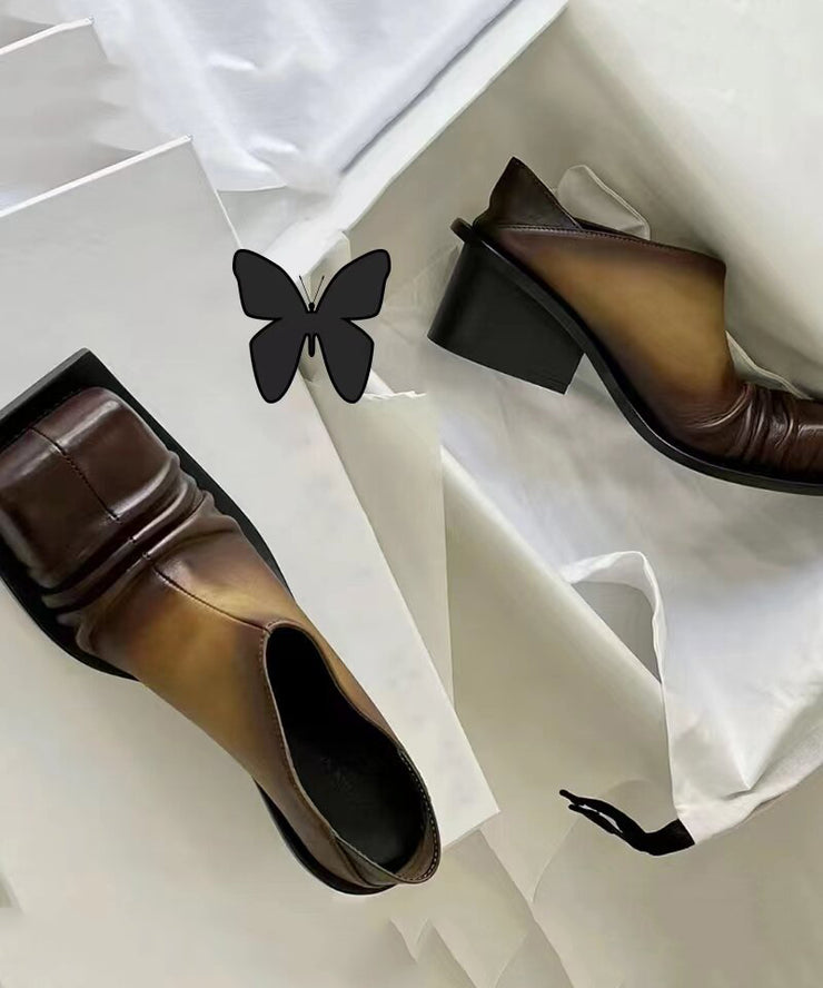 Gradient Color Brown Splicing Chunky High Heels