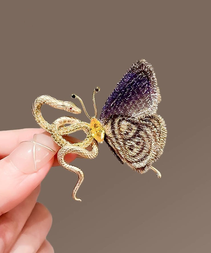 Gradient Color Copper Overgild Golden Snake Butterfly Brooches