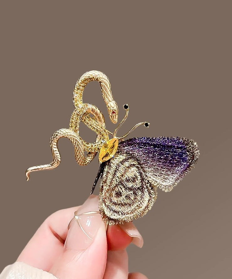 Gradient Color Copper Overgild Golden Snake Butterfly Brooches