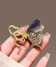 Gradient Color Copper Overgild Golden Snake Butterfly Brooches